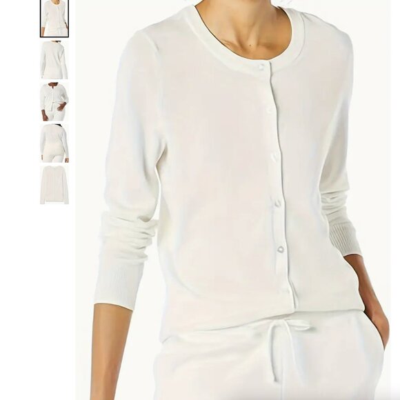 Button Front Cardigan - Casual Long Sleeve Crew Neck Cardigan - Picture 1 of 3